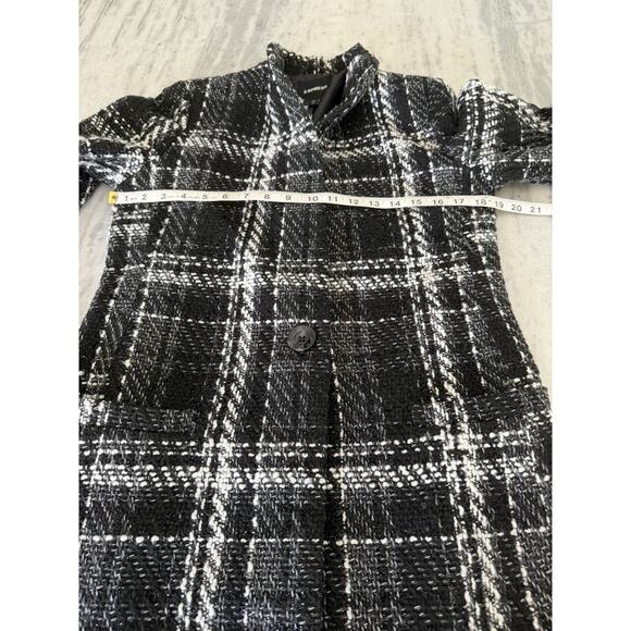 EXPRESS Plaid Tweed Boucle 1 Button Woven Coat Jacket Women Black White Small - Picture 9 of 10